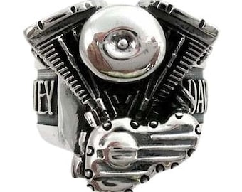 Sterling Silver Biker Harley Engine Ring Men's Motorcycle Chopper New