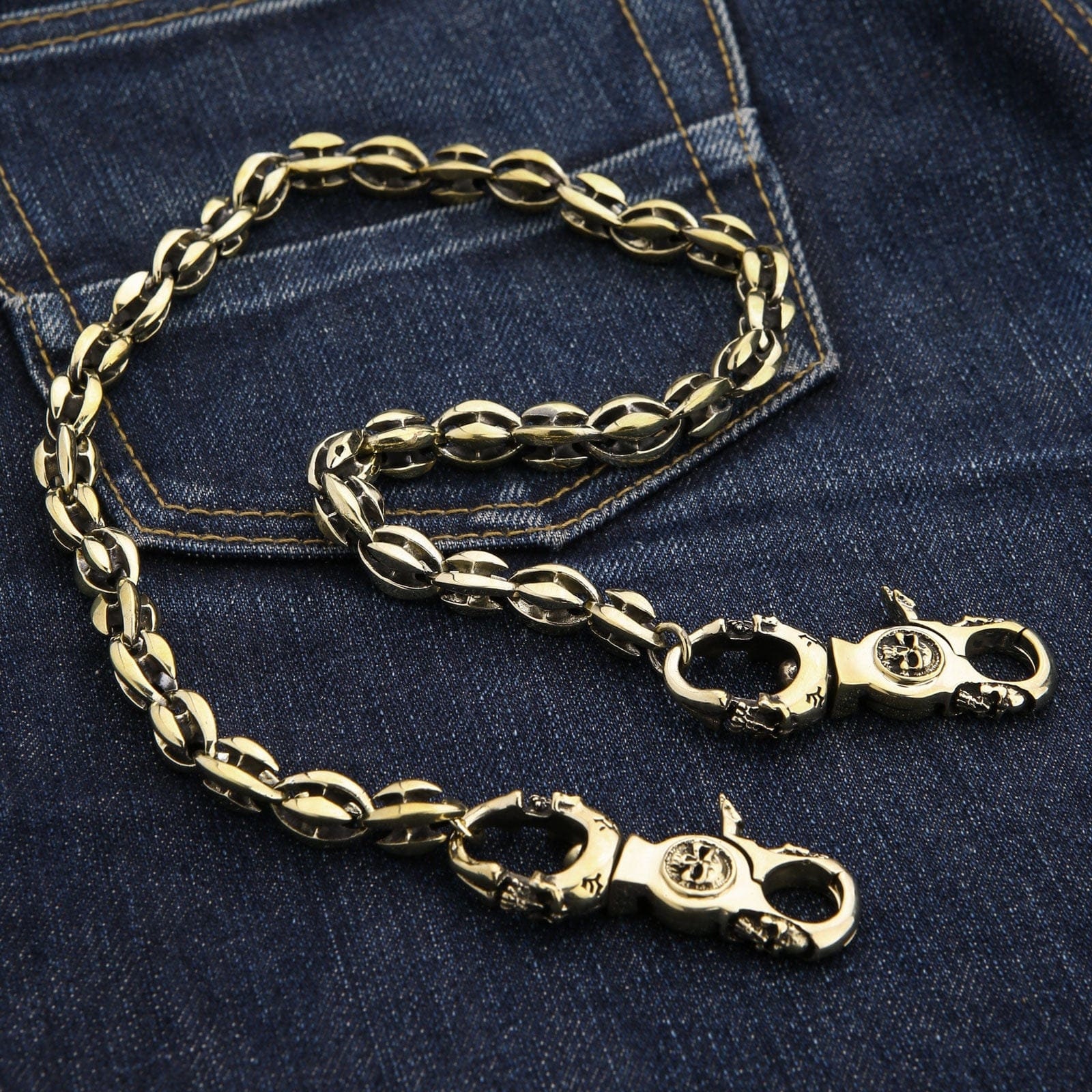 BROWN LEATHER STRAP WALLET CHAIN - antique brass – Fearless Leather