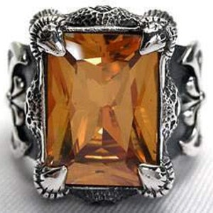 Imperial Topaz Mens Ring, Mens Silver Ring, Claw Ring, Biker Jewelry