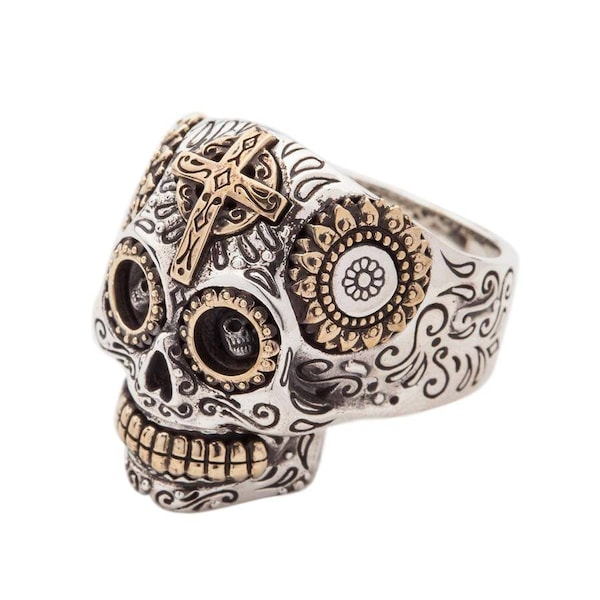 Sugar Skull ring, 925 Sterling Silver Mexican Skull Ring par SterlingMalee