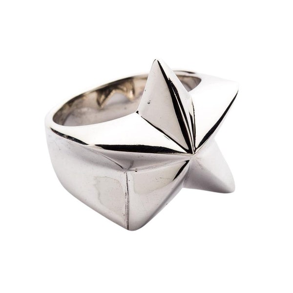 Sterling Silver Men's Star Ring, Biker Ring