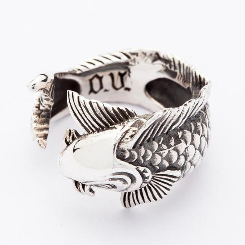 Silver Koi Ring, Koi Tattoo Fish Ring, Carp Ring, Fish Ring, Adjustable Ring by SterlingMalee image 5
