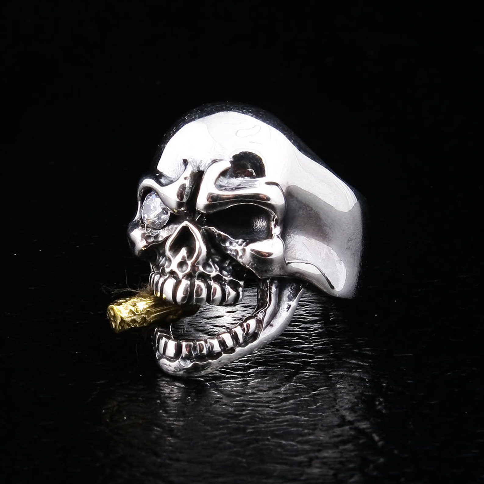 Diamond Eye Skull Ring 925 Sterling Silver Men's Ring Etsy