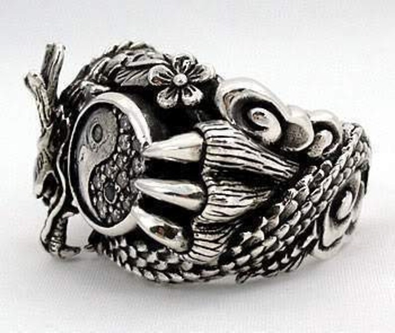 Japanese Dragon Ring Ying Yang Ring Men's Silver Ring Etsy