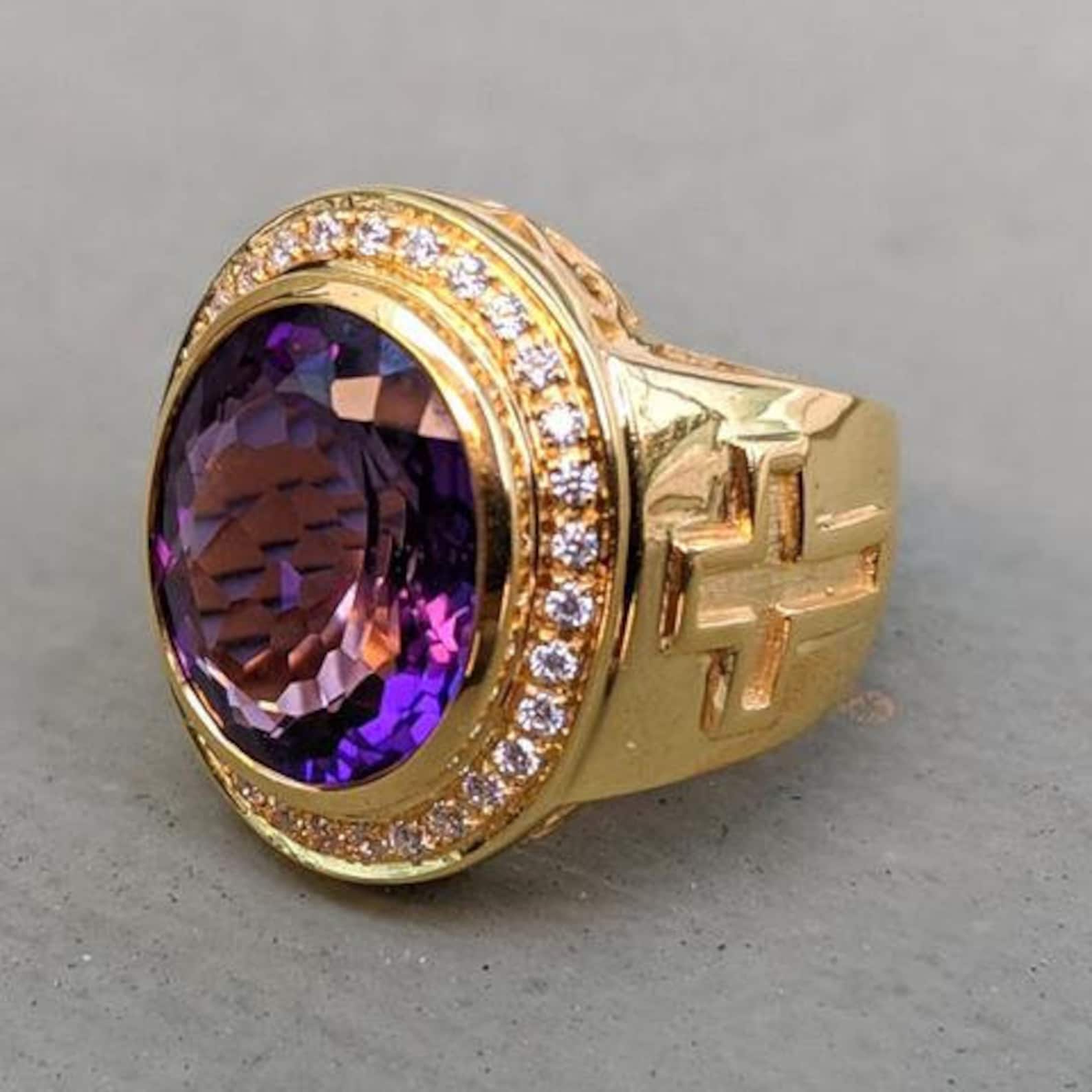 Amethyst Men's Ring Yellow Gold Men's Rings Etsy