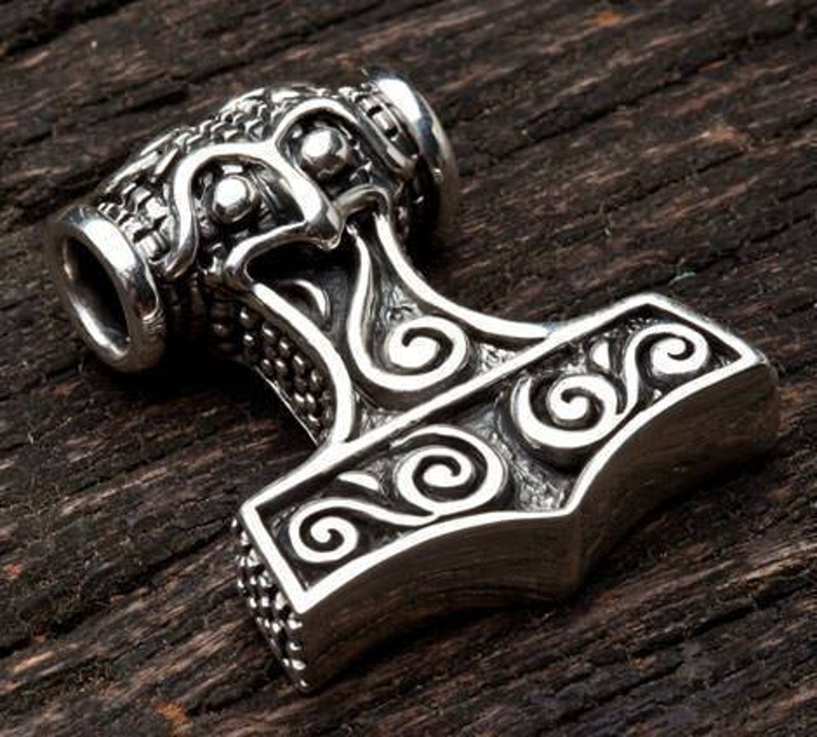 Handmade Sterling Silver Thor’s Hammer Mjolnir Pendant With Goat Details – Choose Leather Cord Length