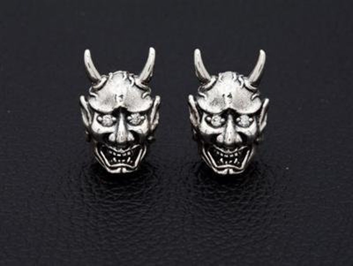 Japanese Oni Mask Stud Earrings Gothic Earrings Devil Etsy