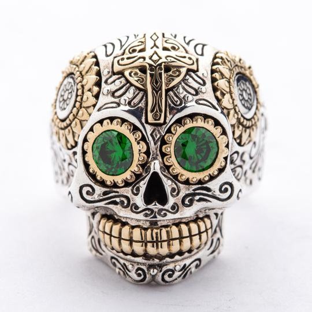 Sugar Skull Ring, Skull Engagement Ring, Skull Wedding Ring, Sterling