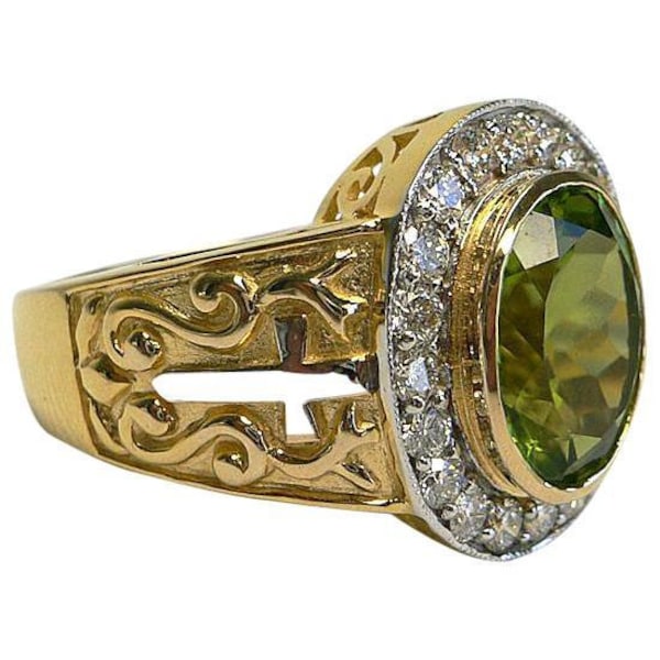 Christian Peridot Ring 14K Yellow Gold Sterling Silver Men's Ring Bishop