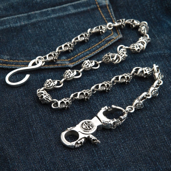 Skull Wallet Chain, Silver Skull Chain, Men's Silver Chain for Wallet,  Sterling Silver Wallet Chain by Sterlingmalee 