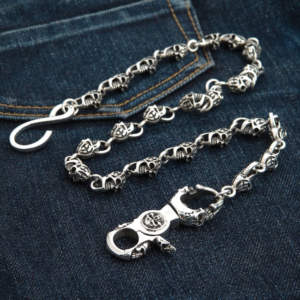 Skull Wallet Chain, Silver Skull Chain, Men's Silver Chain for Wallet, Sterling Silver Wallet Chain by SterlingMalee