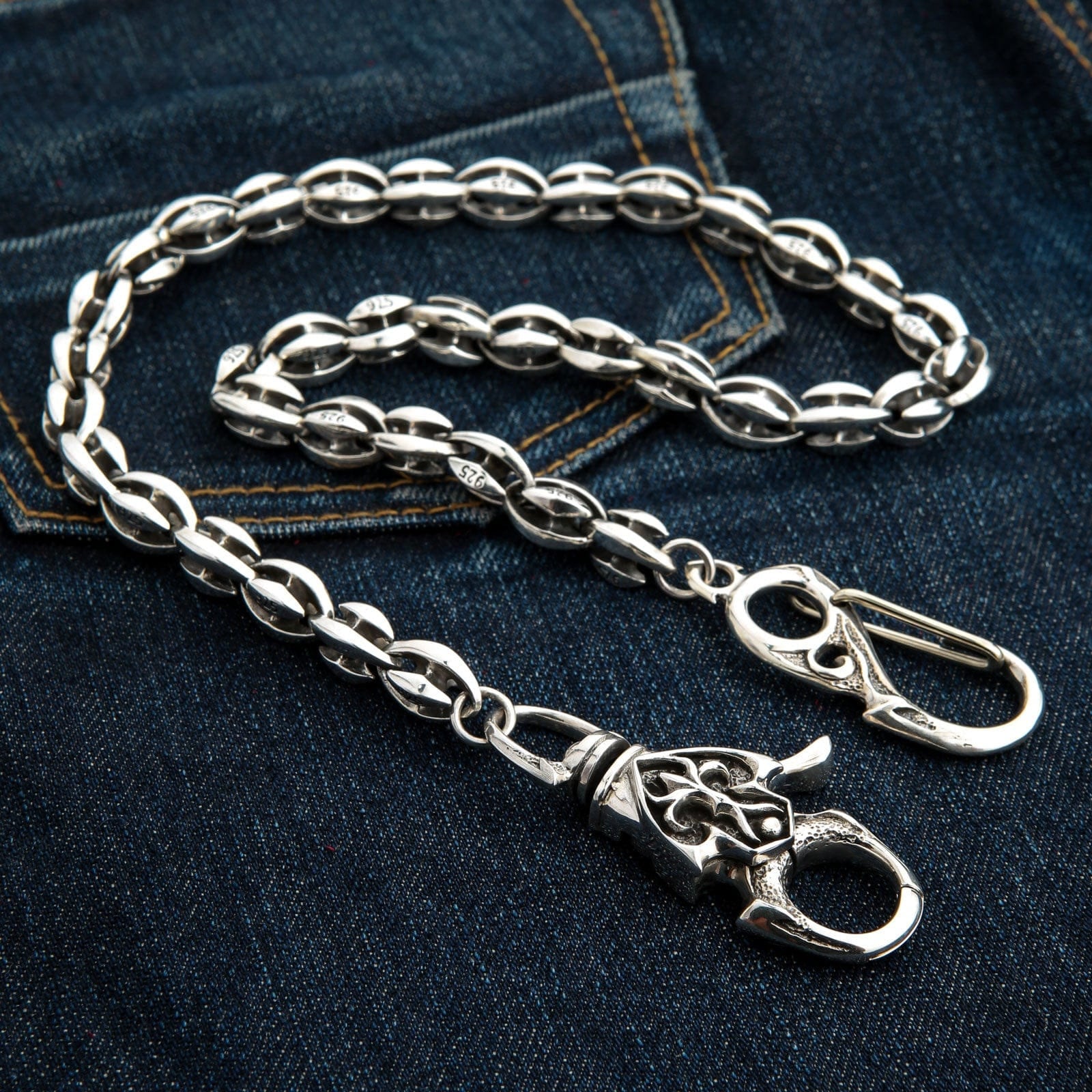 Sterling Silver Custom Tribal Biker Wallet Chains Men
