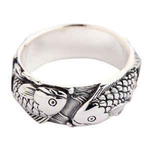 Japanese Carp Koi Fish Tattoos, Unique Wedding Band Rings, koi ring, fish ring, fish ring, sterling silver par SterlingMalee image 8