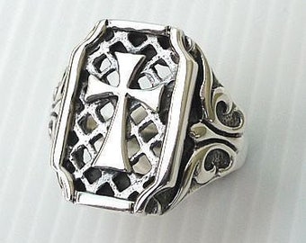 handmade silver ring, silver cross ring, 925 sterling silver ring, cross jewelry by SterlingMalee