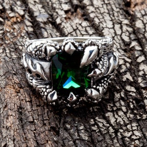 Silver Claw Ring, Flame Ring, Men's Emerald Ring, Gothic Claw Ring ...
