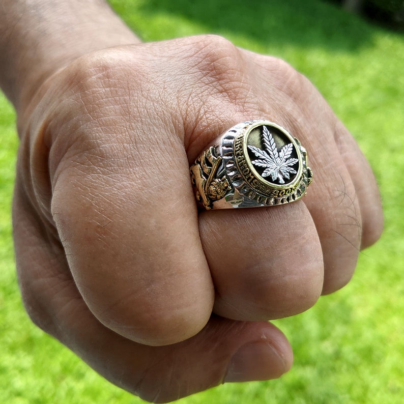 Marijuana Rings 925 Sterling Silver Canabis Leaf Ring by SterlingMalee