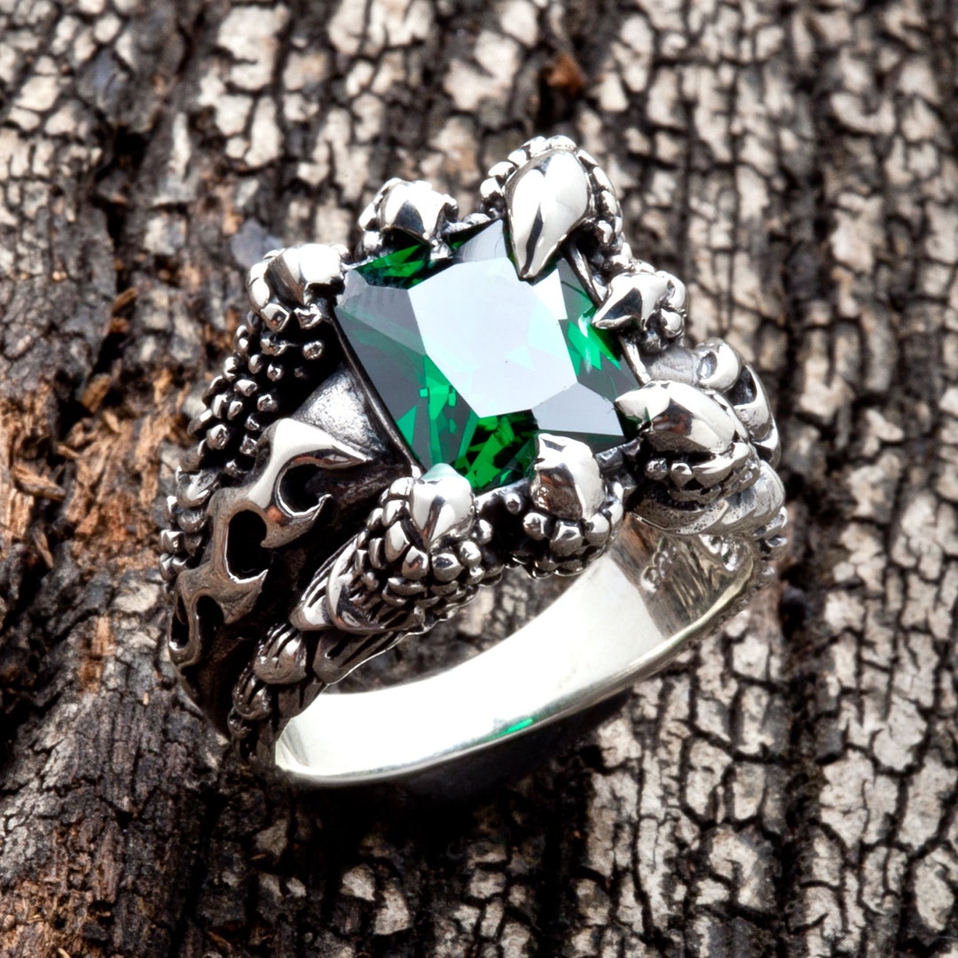 Silver Claw Ring Flame Ring Men's Emerald Ring Gothic - Etsy