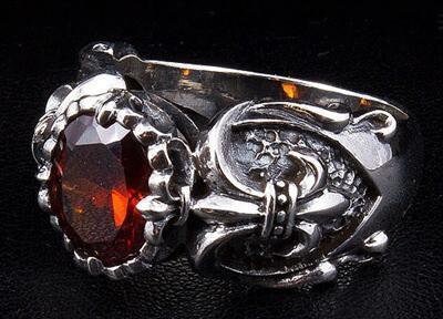 Silver Fleur De Lis Ring Gothic Ring Red Garnet Ring | Etsy