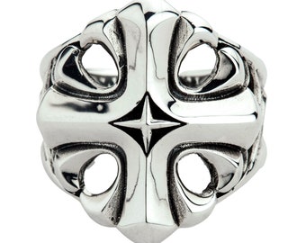 925 Sterling Silver Designer Star Cross Men's Ring