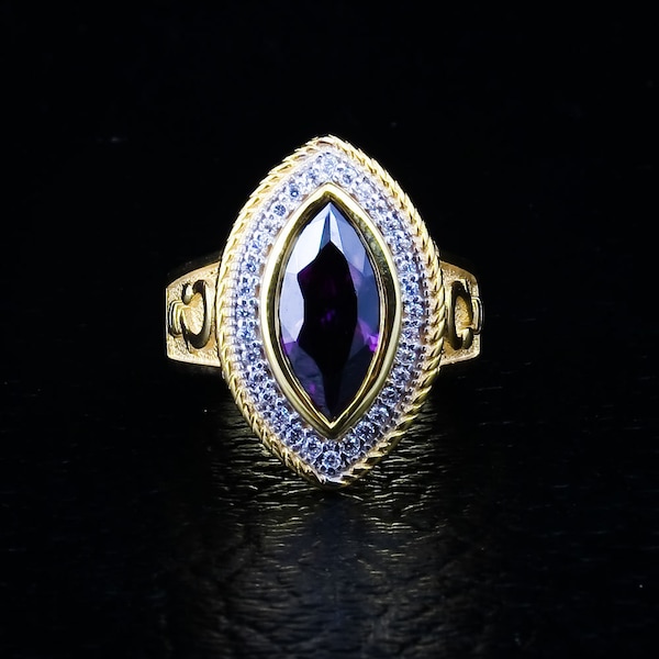 Gold Bishop Women's Ring, Marquise Amethyst Ladies Ring, Pastoral's Staff Ring by SterlingMalee