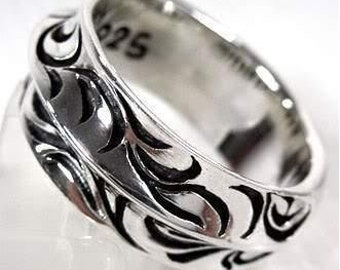 925 Sterling Silver Wave Band Ring Handmade Men's