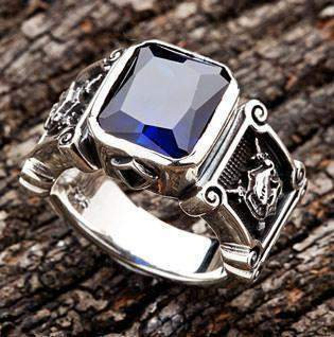 Blue Sapphire Mens Ring, Silver Medieval Ring, Men's Sapphire Ring, Men ...