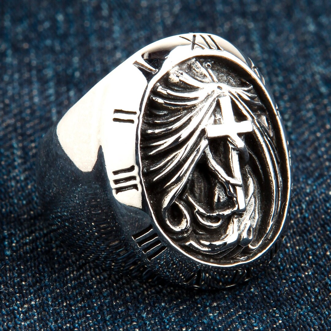 Roman Number Cross Ring, Cross Men's Ring, Gothic Ring