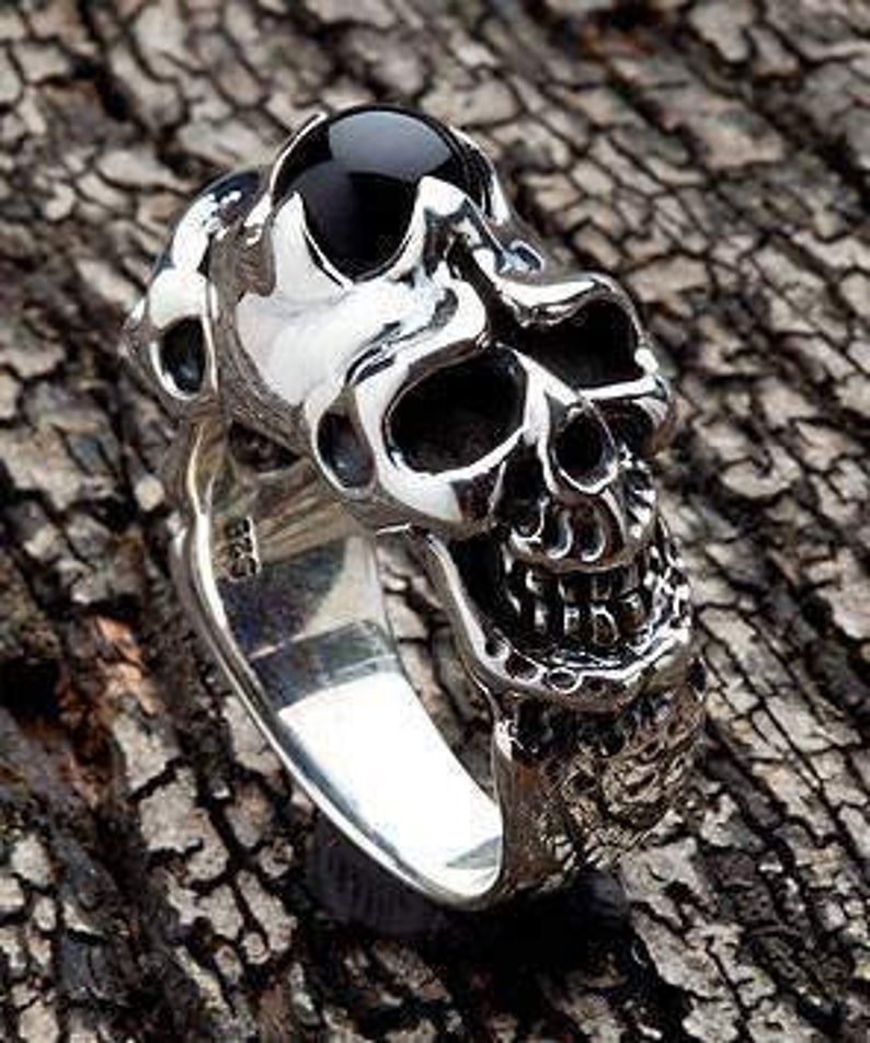 Black Onyx Men/'s Ring Silver Onyx Ring Skull Ring Skull Jewelry by SterlingMalee Sterling Silver Biker Ring