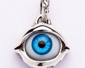 Evil Eye Necklace, Pendant, Eyeball Pendant, Sterling Silver Evil Pendant, Halloween Pendant by SterlingMalee
