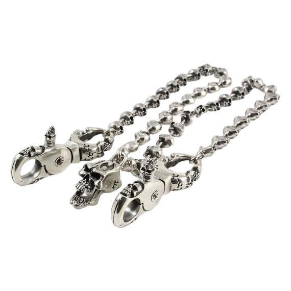 925 Sterling Silver Flame Skull Wallet Chain Biker Gothic - Etsy