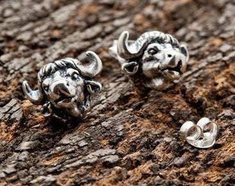 Sterling Silver Bison Stud Earrings