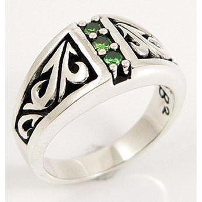 Silver Green Enamelled Tribal Ring main image 1