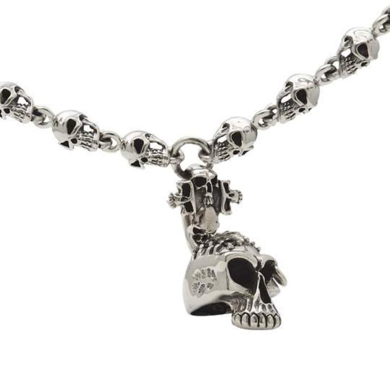 Skull Necklace Skull Chain Silver Mens Necklace Silver Mens Etsy