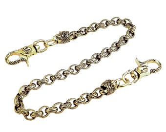 Flame Lion Head Brass Biker Wallet Chain Men's