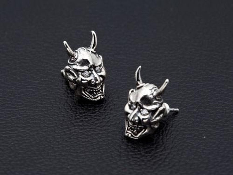Japanese Oni Mask Stud Earrings Gothic Earrings Devil Etsy
