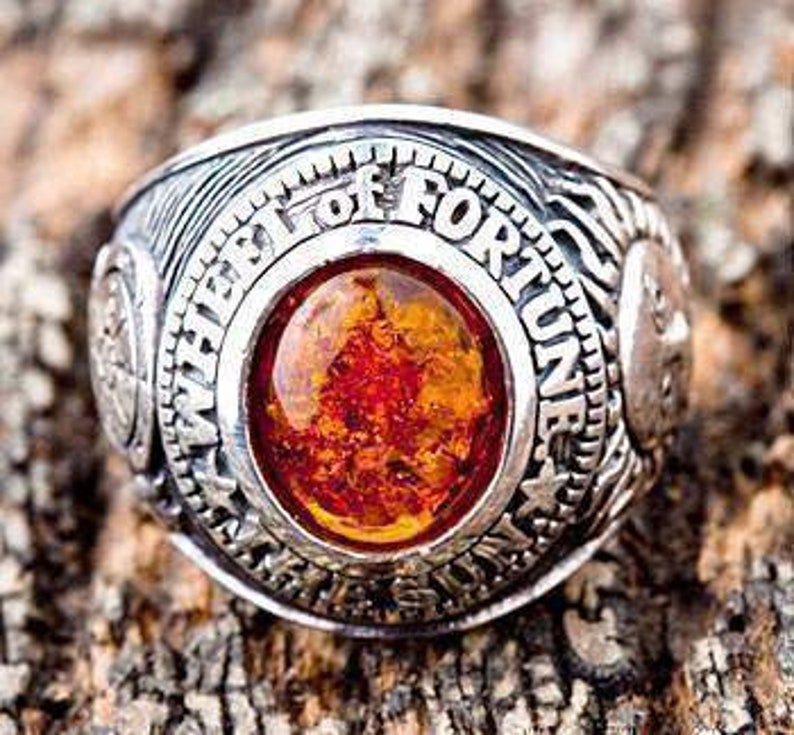 Amulet Amber Mens Ring Amulet Ring Amber Ring Sterling Etsy