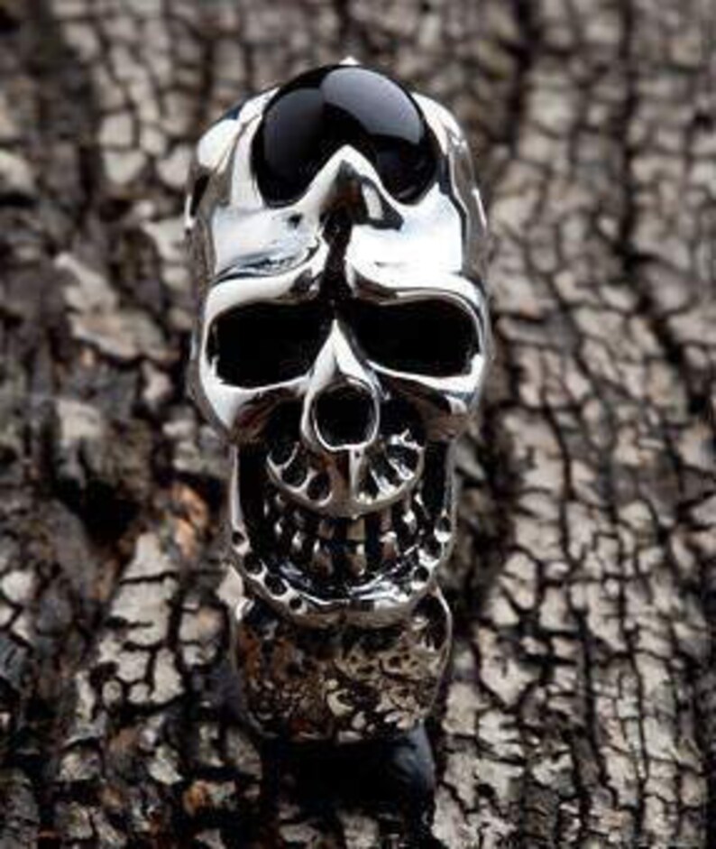 Black Onyx Men/'s Ring Silver Onyx Ring Skull Ring Skull Jewelry by SterlingMalee Sterling Silver Biker Ring