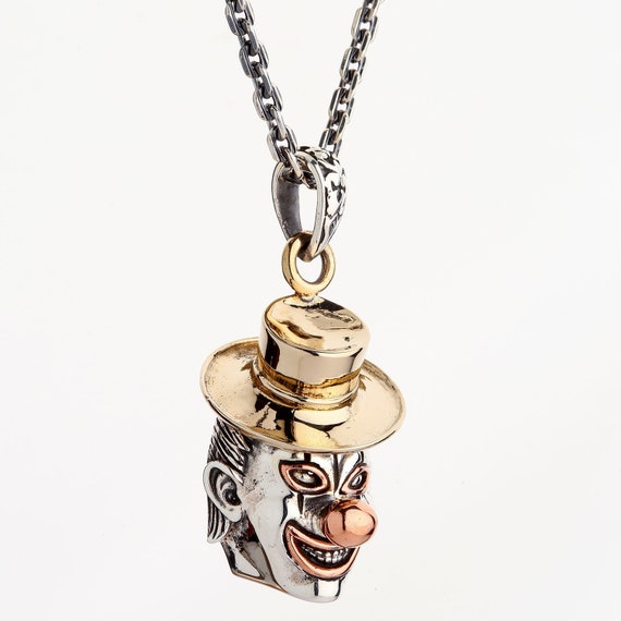 Clown Pendant Necklace Sterling Silver 