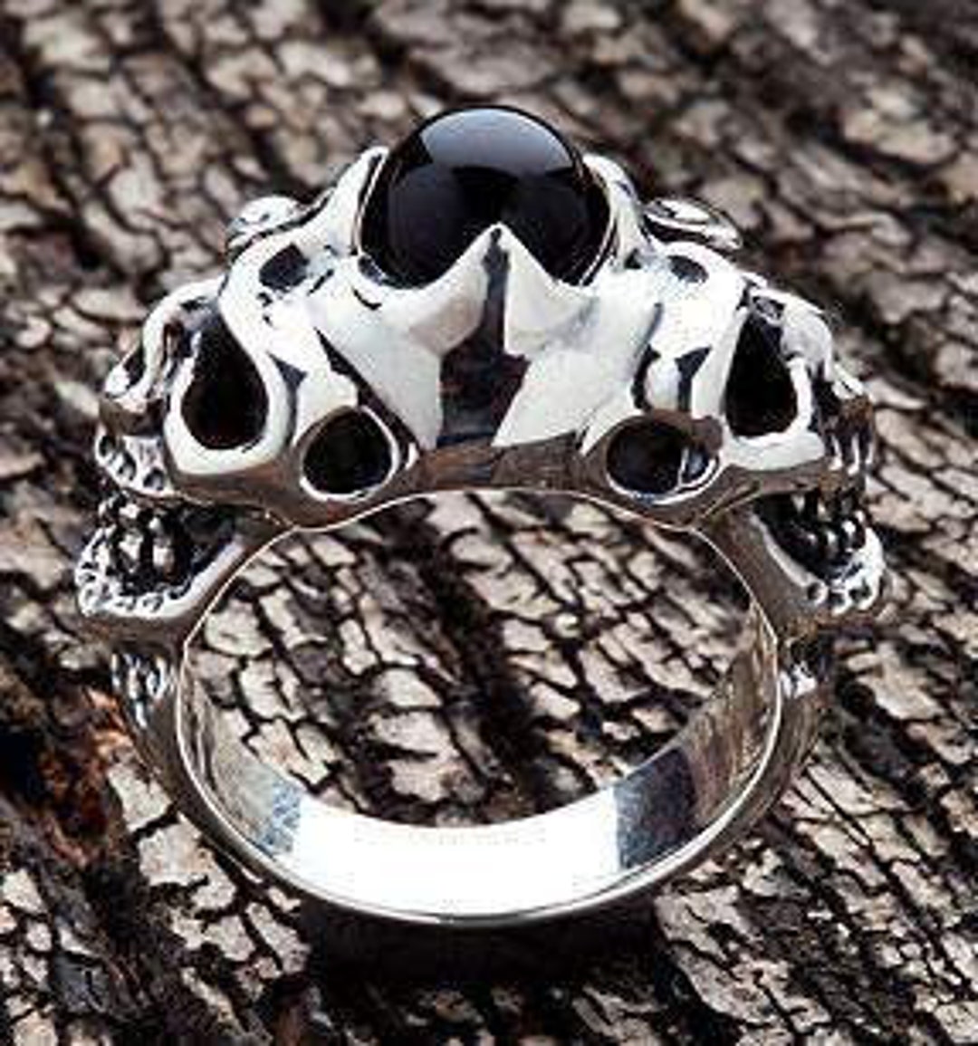 Black Onyx Men's Ring Sterling Silver Biker Ring Skull - Etsy