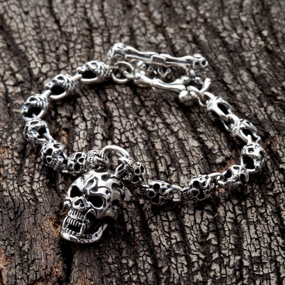 Men's Sterling Silver Skull Bracelet from Bali - Trunyan | NOVICA