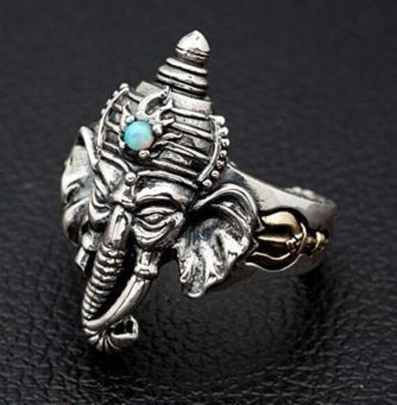 Turquoise Ring Ganesh Ring Sterling Silver Ganesha Ring Hindu