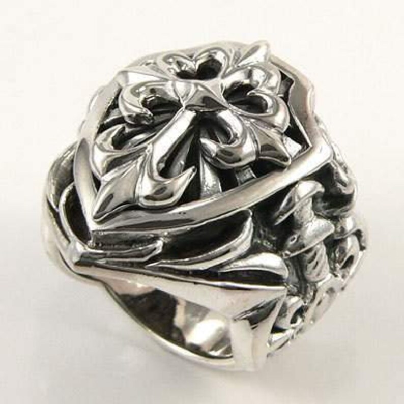 Heavy Silver Mens Ring Cross Ring 925 Sterling Silver Ring Etsy