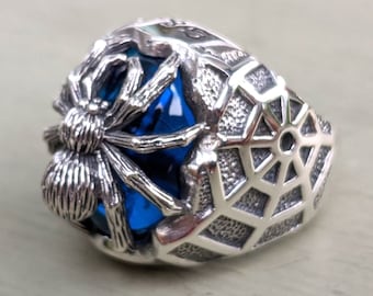 Spider Ring, Silver Gothic Ring, Animal Ring, 925 Sterling Silver Blue Stone Ring par SterlingMalee