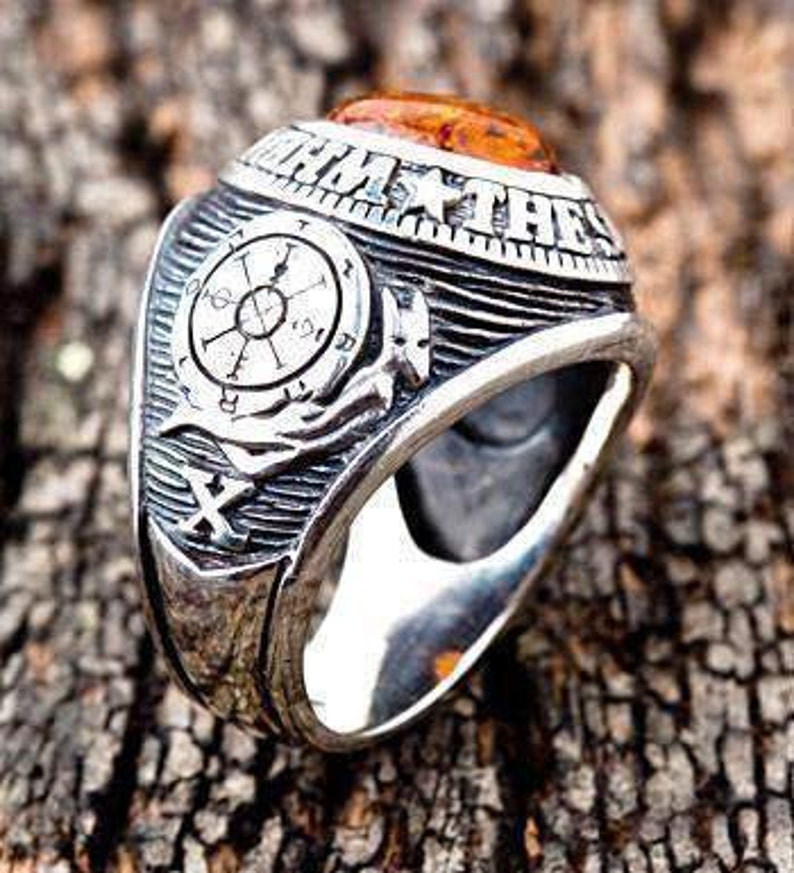 Amulet Amber Mens Ring Amulet Ring Amber Ring Sterling Etsy