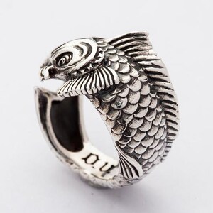 Silver Koi Ring, Koi Tattoo Fish Ring, Carp Ring, Fish Ring, Adjustable Ring by SterlingMalee image 9