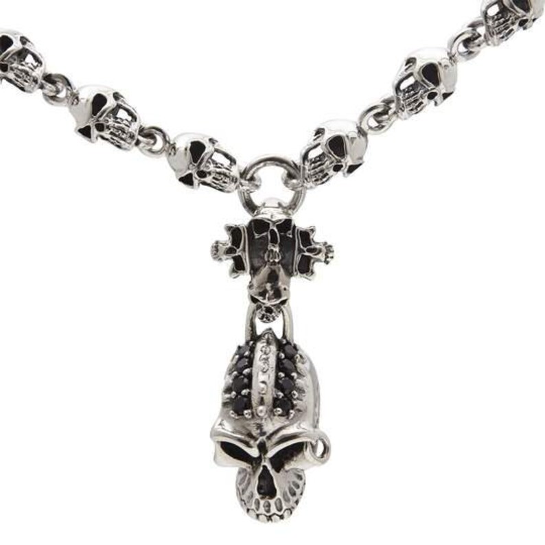 Skull Necklace Skull Chain Silver Mens Necklace Silver Mens Etsy