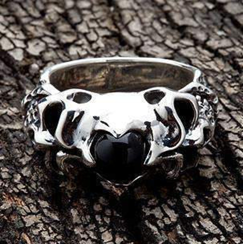 Black Onyx Men/'s Ring Silver Onyx Ring Skull Ring Skull Jewelry by SterlingMalee Sterling Silver Biker Ring