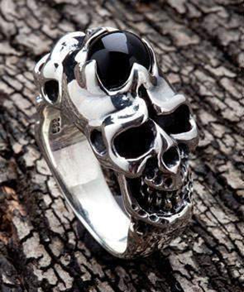 Black Onyx Men/'s Ring Silver Onyx Ring Skull Ring Skull Jewelry by SterlingMalee Sterling Silver Biker Ring