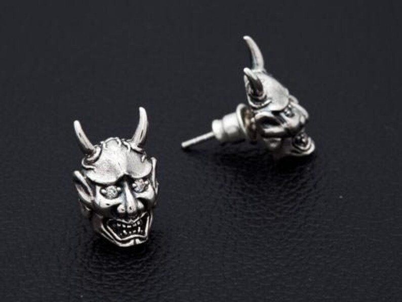 Japanese Oni Mask Stud Earrings Gothic Earrings Devil Etsy