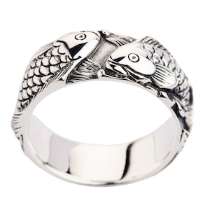 Japanese Carp Koi Fish Tattoos, Unique Wedding Band Rings, koi ring, fish ring, fish ring, sterling silver par SterlingMalee image 7